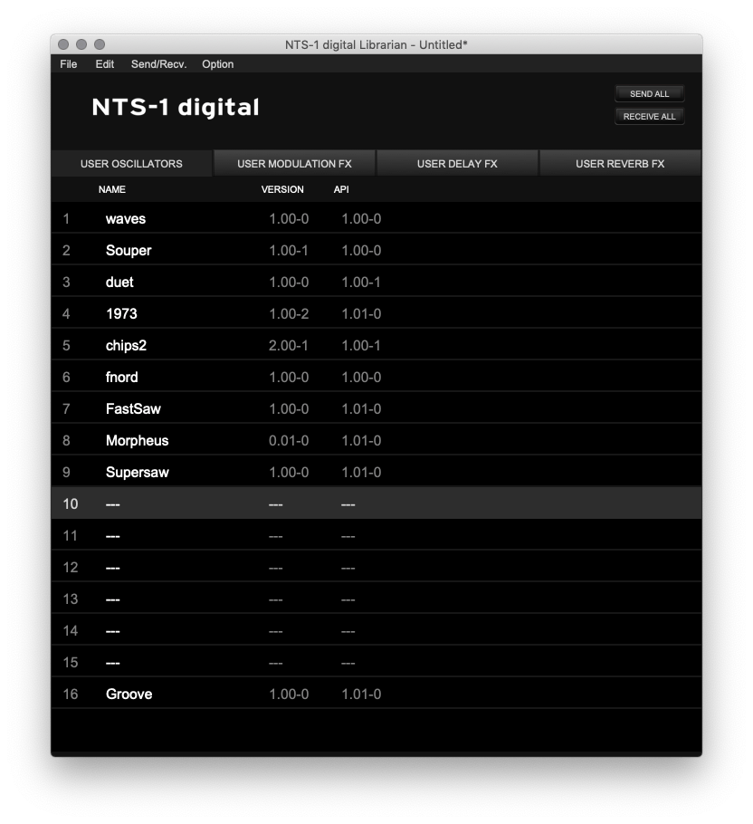 The NTS-1 librarian app on Mac OS