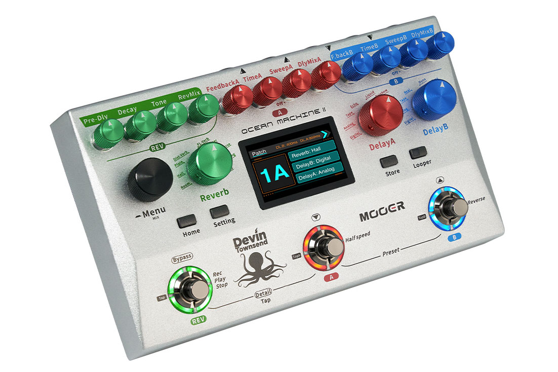 The Mooer Ocean Machine II, showing preset selection screen