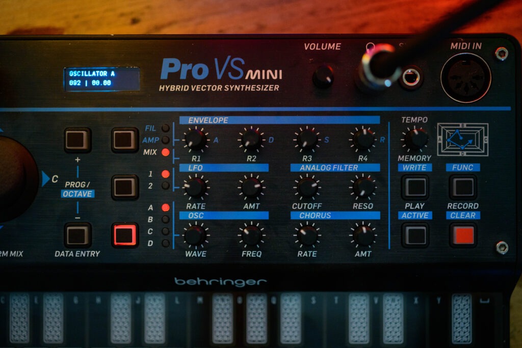 Behringer ProVS Mini sound editing controls - envelope, oscillator and filter are all within easy reach.