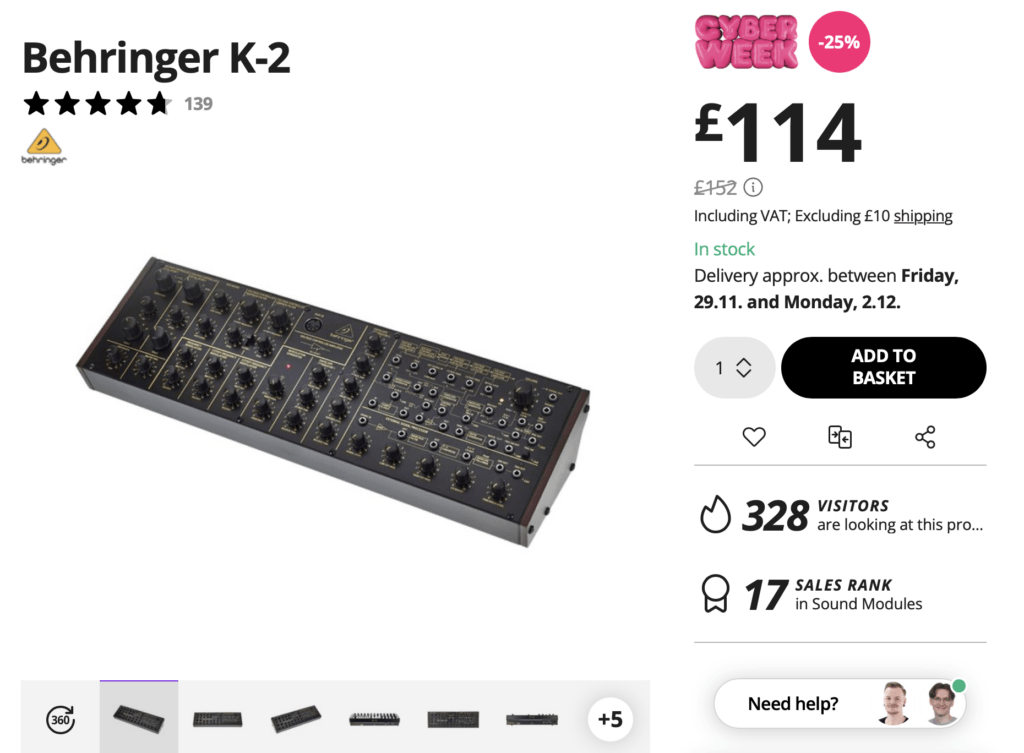 The Behringer K-2 synthesizer is reduced to £114 by Thomann – even though it is not the Mk II revision, it's an amazing price for a very good analogue synth - a genuine bargain for electronic musicians and people wanting to try synthesizer tech for the first time