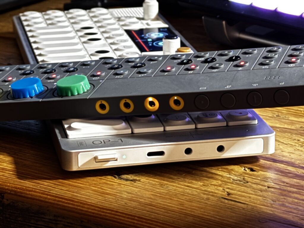 An OP-Z with Oplab has four extra ports on the back - sync and MIDI I/O plus gate and 3 CV channels (note plus two mod). An OP-1 Field just has audio I/O with the ability to send sync for PO devices - but it connects to other kit via USB-C as well, including the OP-Z.